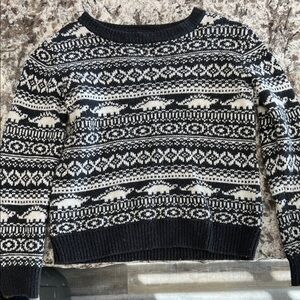 GAP Black and White Patterned Crew Neck Sweater